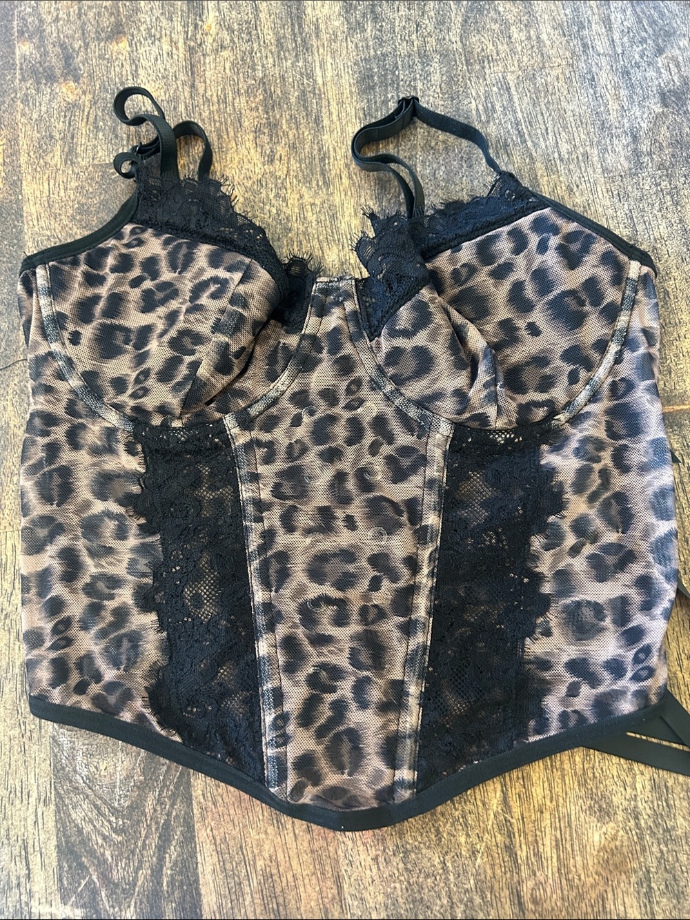 Leopard Lace Bustier Corset - Black/Tan